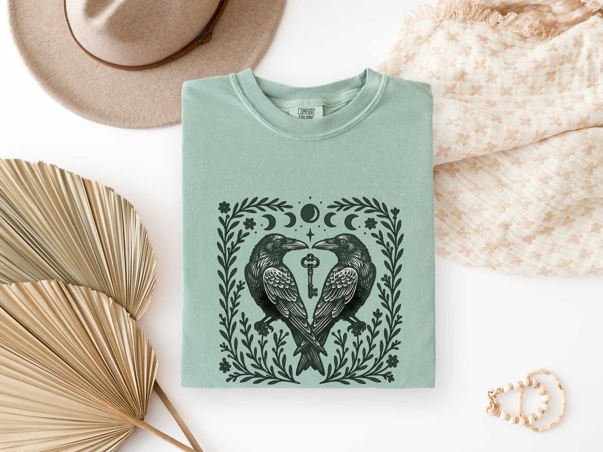 Raven Shirt, Gothic Crow Tee, Moon Phase Graphic Tee