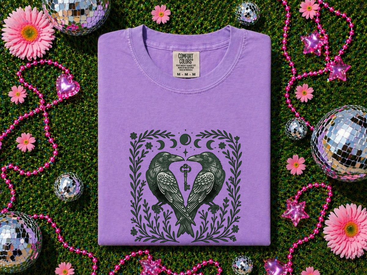 Raven Shirt, Gothic Crow Tee, Moon Phase Graphic Tee