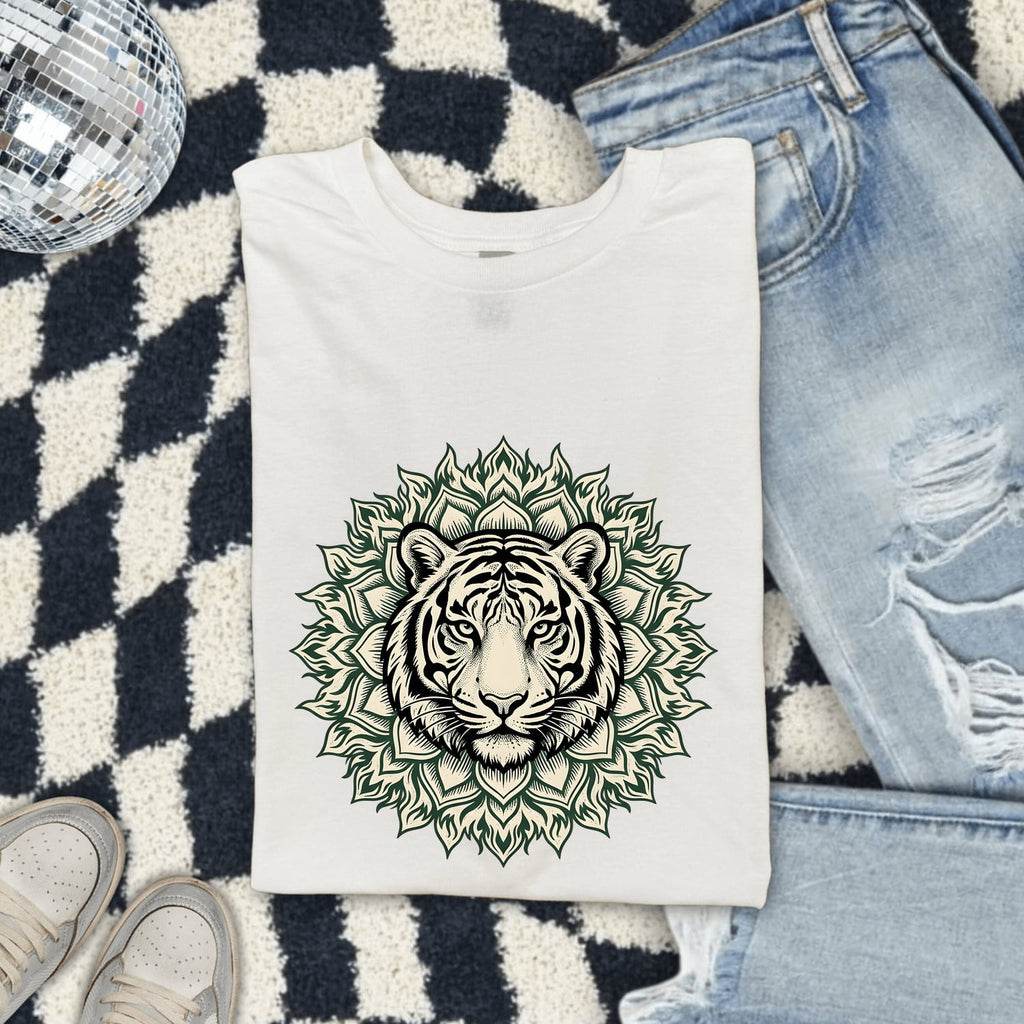 Tiger Shirt, Botanical Tiger Graphic Tee, Mandala Animal Tee