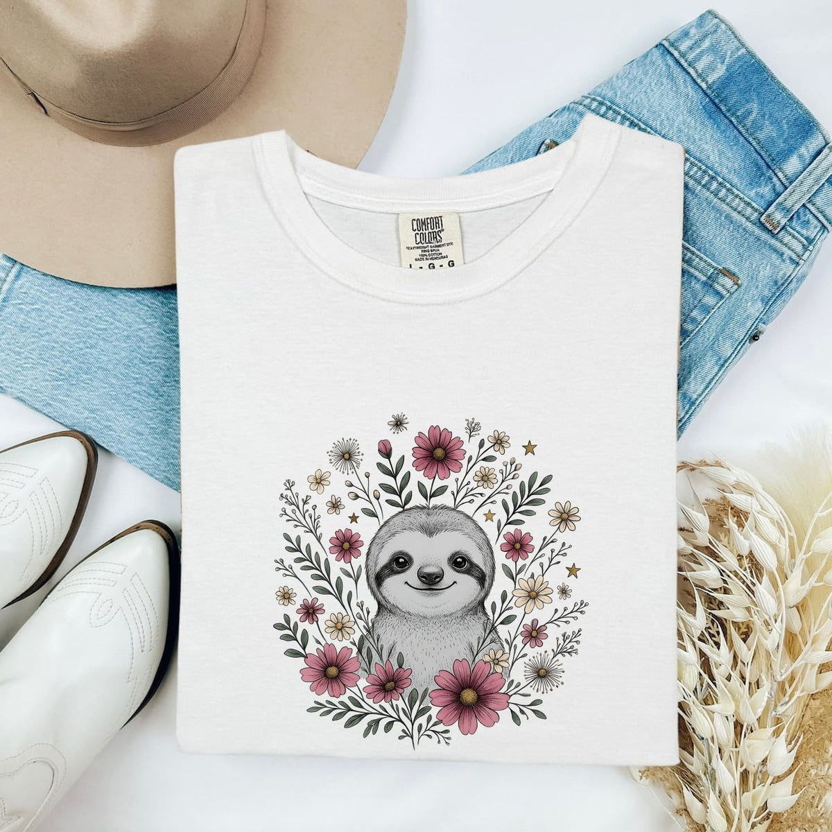 Cute Sloth Shirt, Floral Sloth Tee, Botanical Animal Graphic Tee