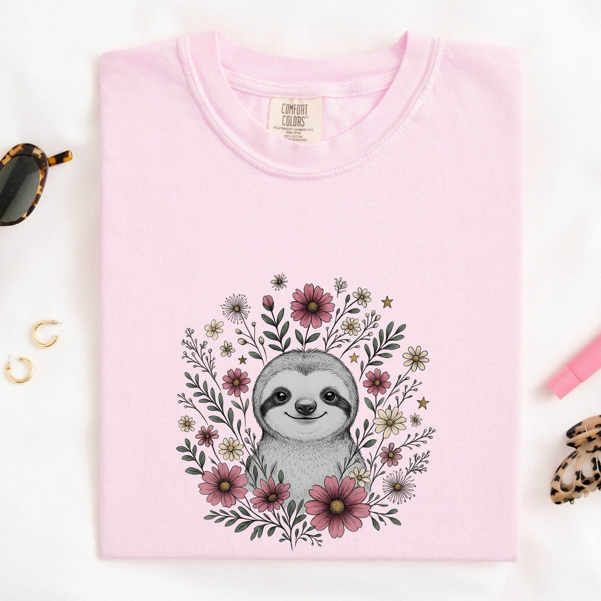 Cute Sloth Shirt, Floral Sloth Tee, Botanical Animal Graphic Tee
