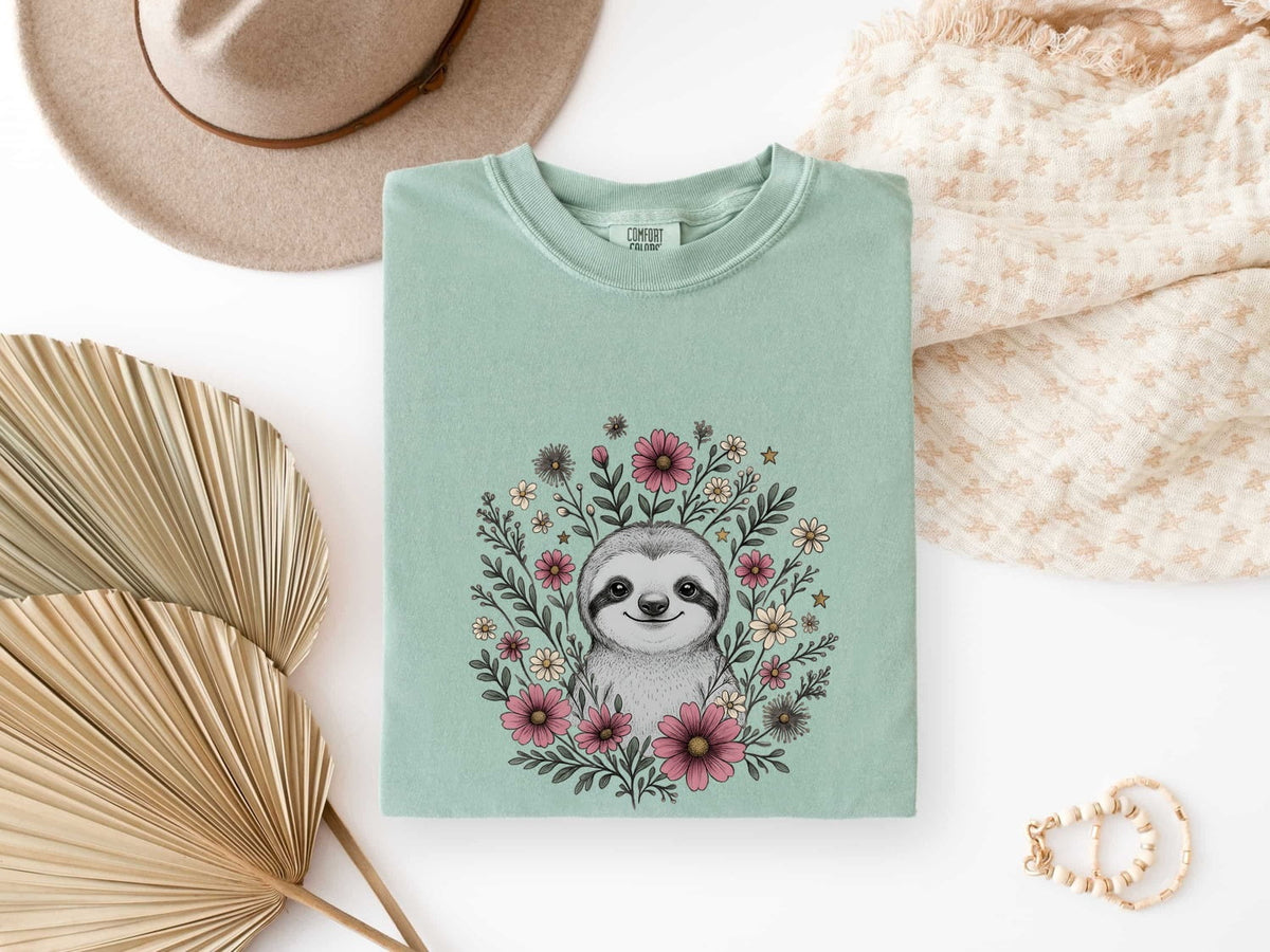 Cute Sloth Shirt, Floral Sloth Tee, Botanical Animal Graphic Tee