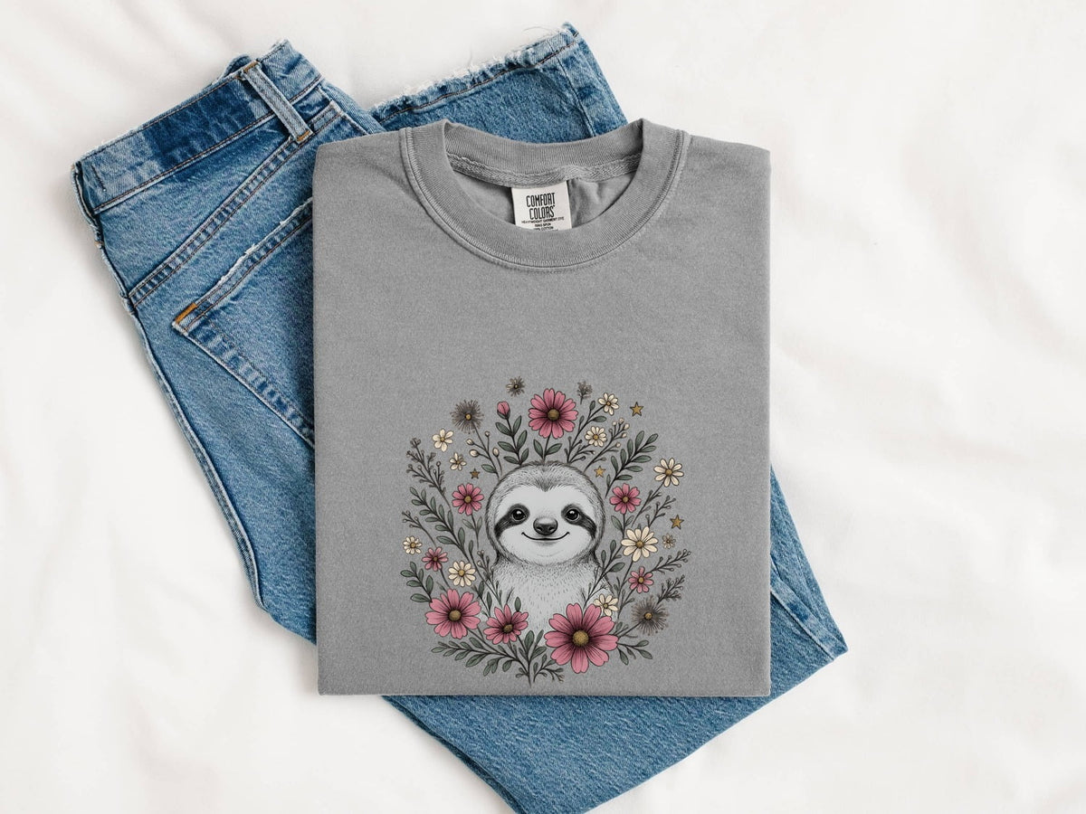 Cute Sloth Shirt, Floral Sloth Tee, Botanical Animal Graphic Tee
