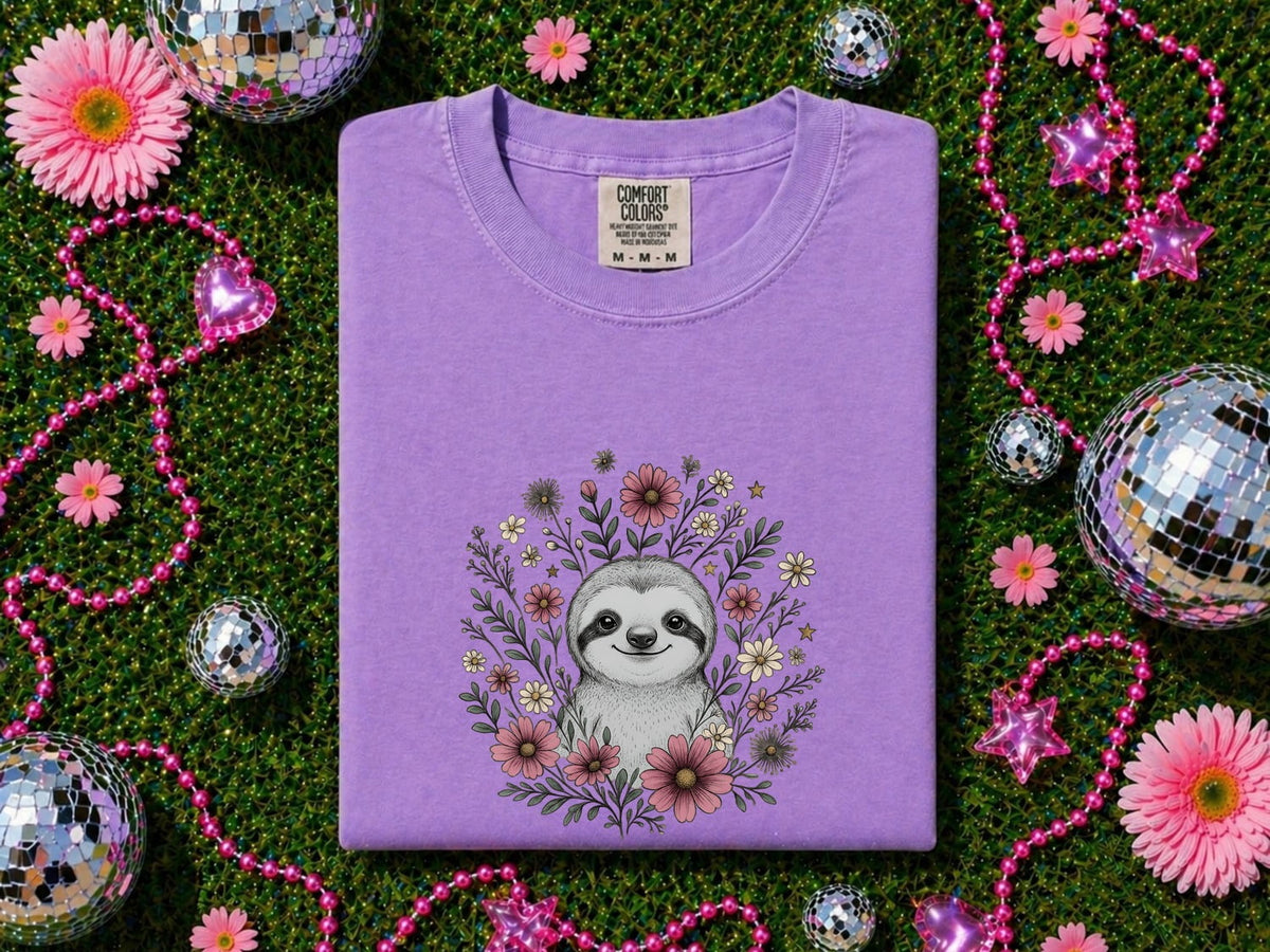 Cute Sloth Shirt, Floral Sloth Tee, Botanical Animal Graphic Tee