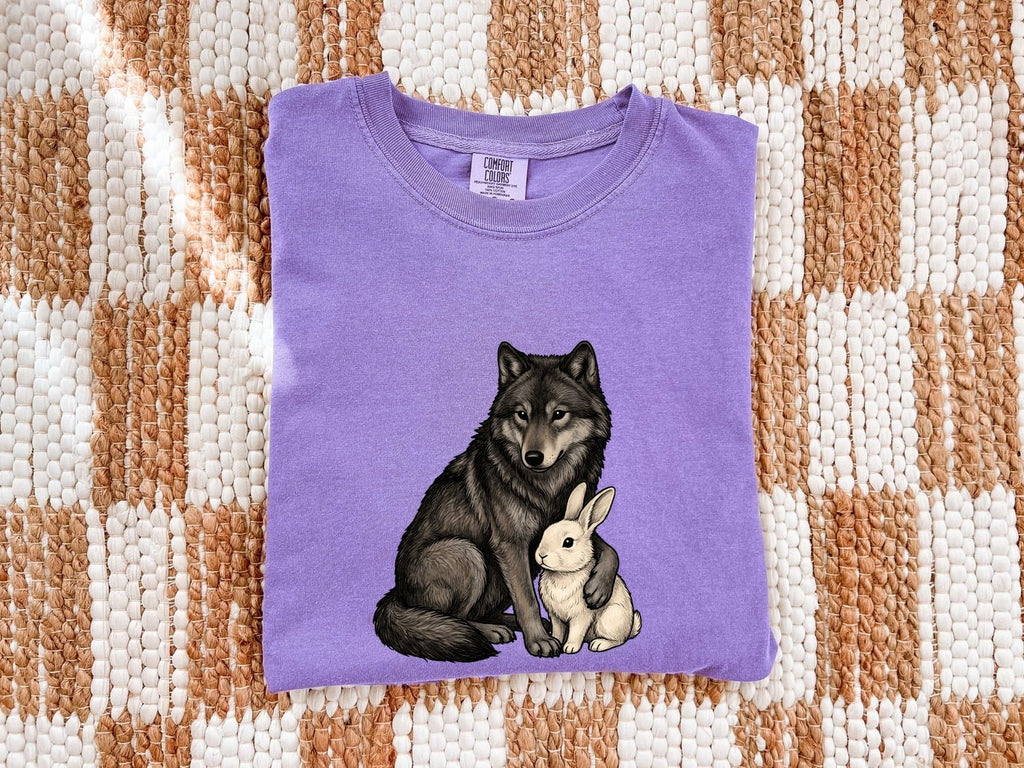 Wolf and Rabbit Shirt, Woodland Animal Tee, Wildlife Lover Tee