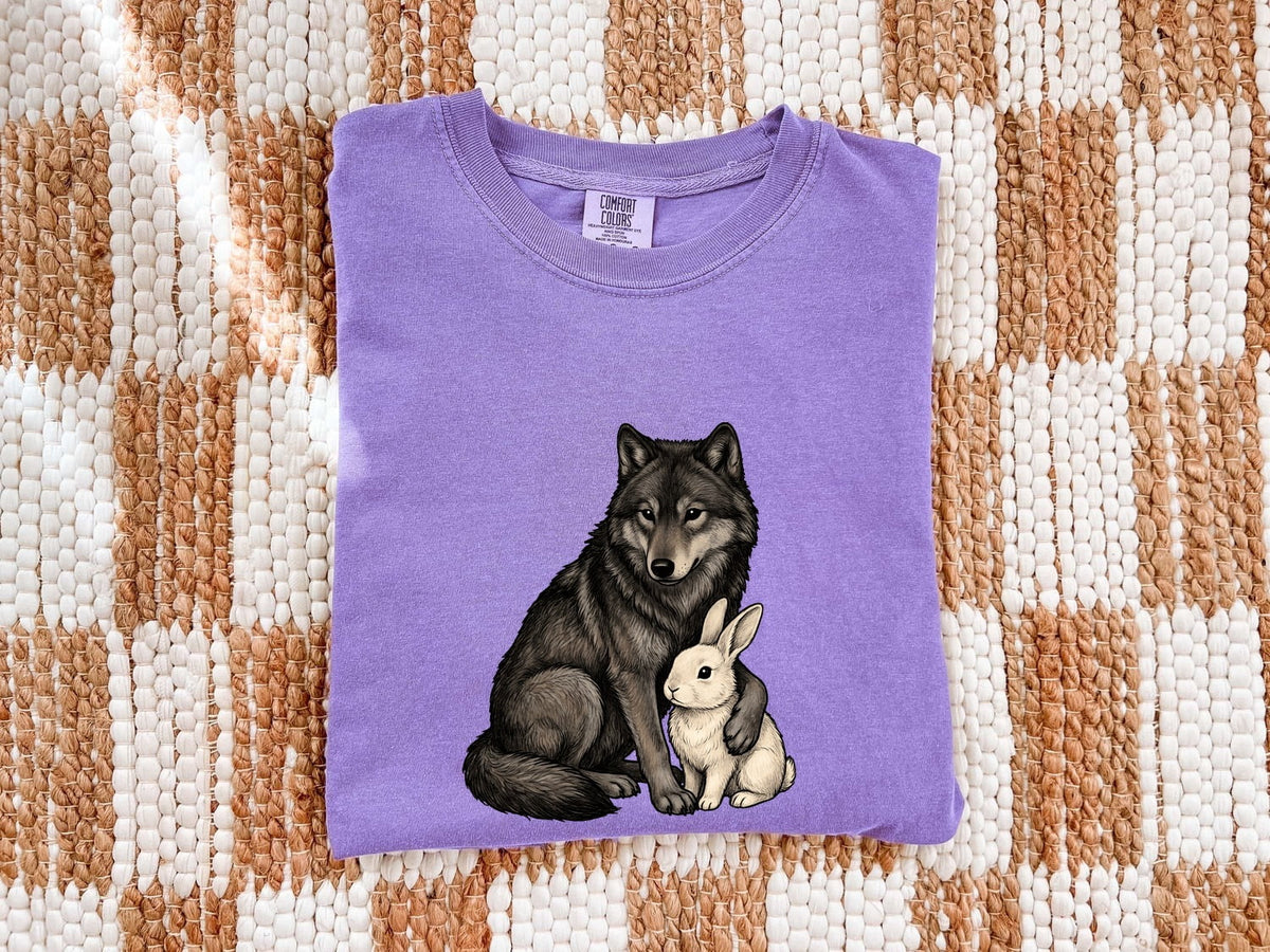 Wolf and Rabbit Shirt, Woodland Animal Tee, Wildlife Lover Tee