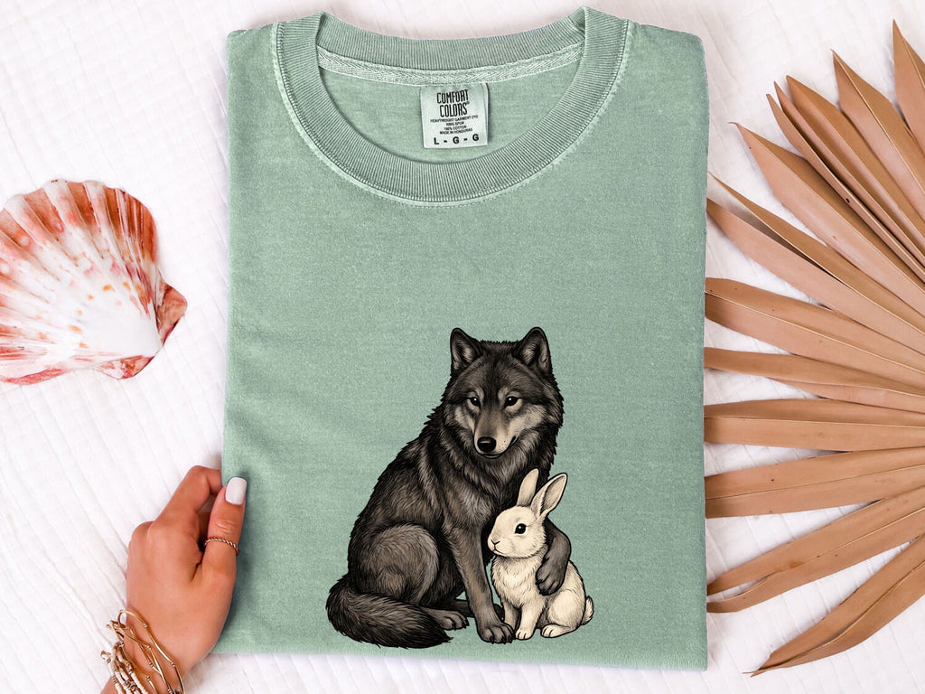 Wolf and Rabbit Shirt, Woodland Animal Tee, Wildlife Lover Tee
