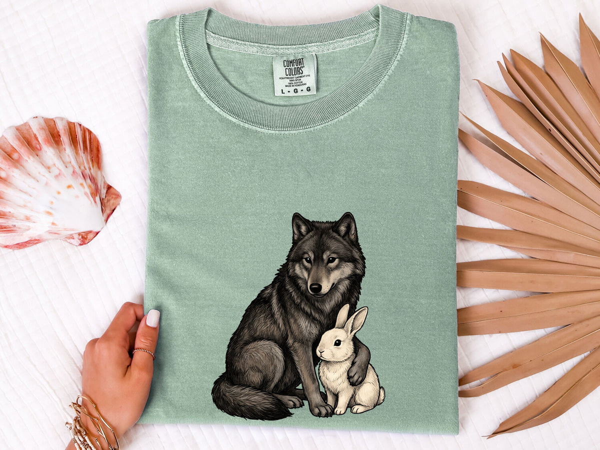 Wolf and Rabbit Shirt, Woodland Animal Tee, Wildlife Lover Tee