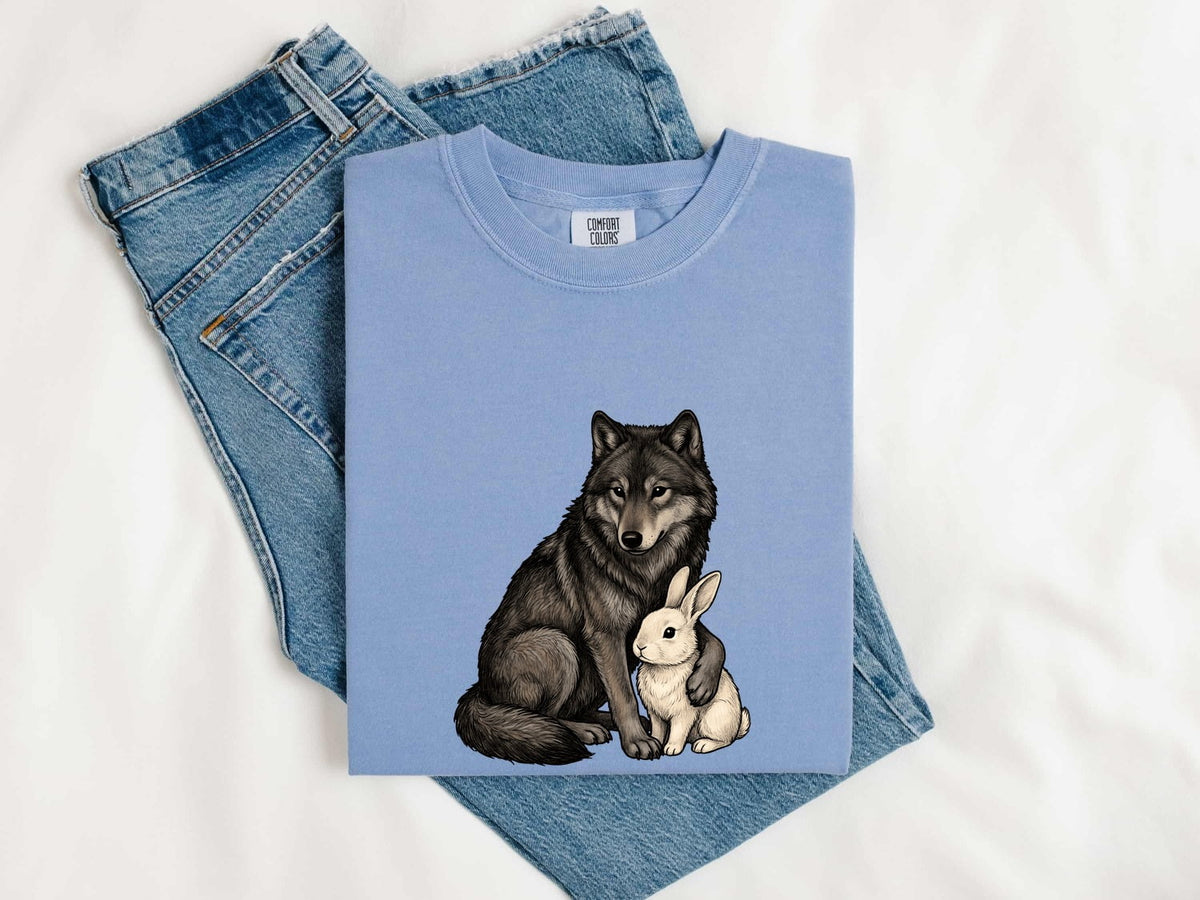 Wolf and Rabbit Shirt, Woodland Animal Tee, Wildlife Lover Tee