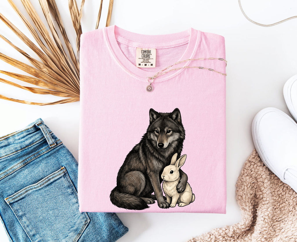 Wolf and Rabbit Shirt, Woodland Animal Tee, Wildlife Lover Tee