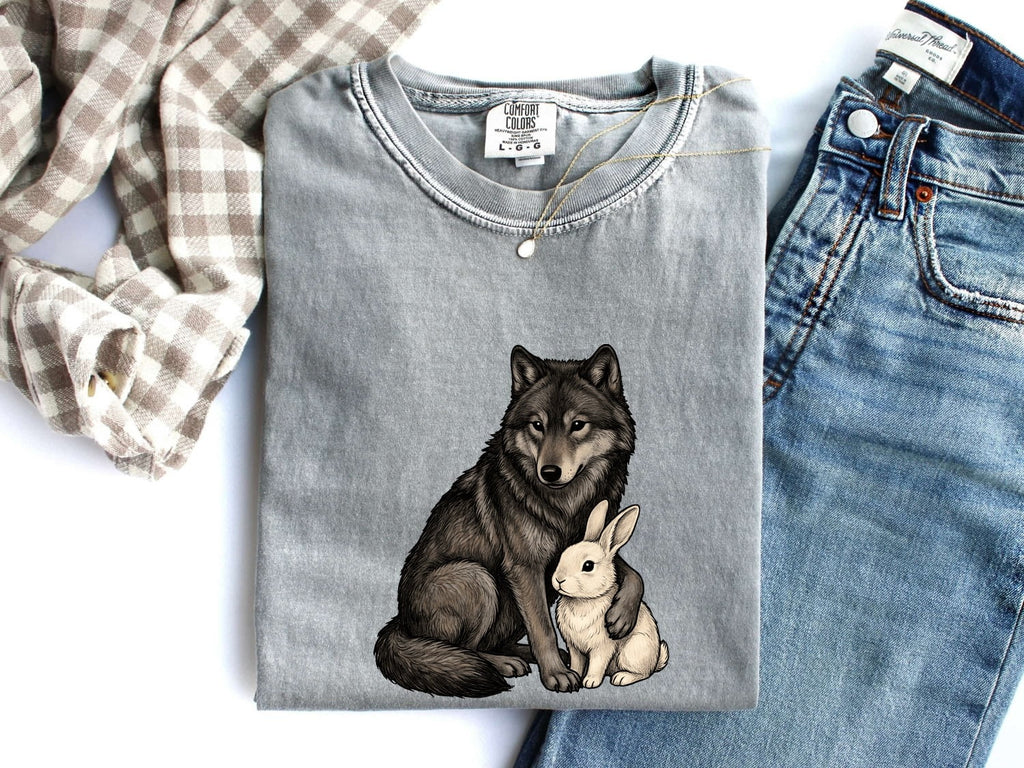 Wolf and Rabbit Shirt, Woodland Animal Tee, Wildlife Lover Tee