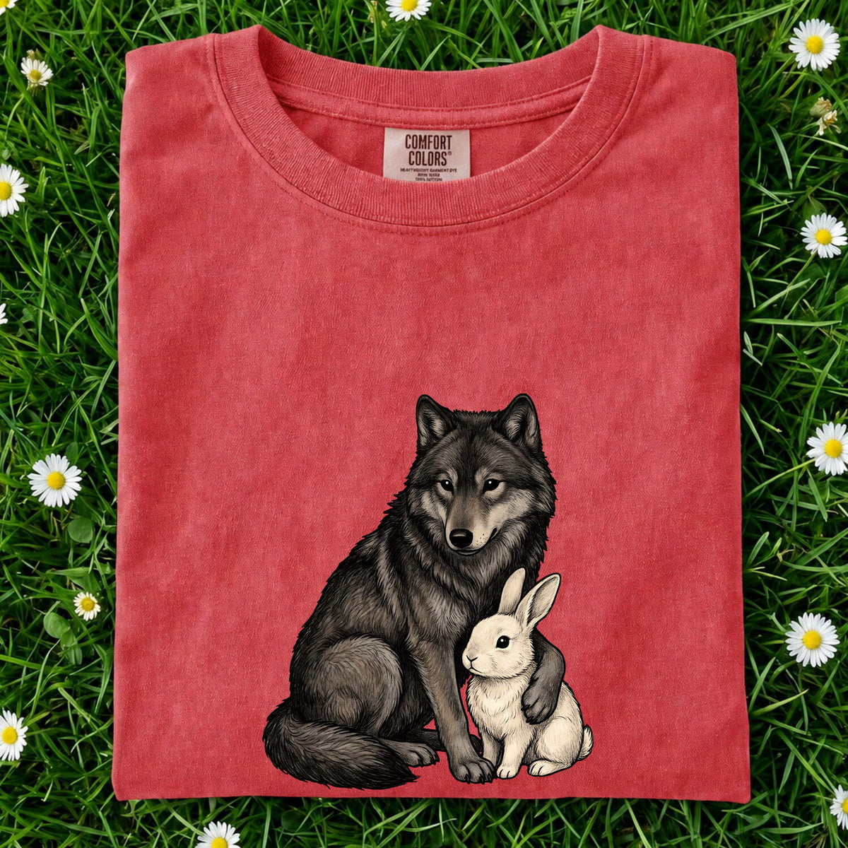 Wolf and Rabbit Shirt, Woodland Animal Tee, Wildlife Lover Tee