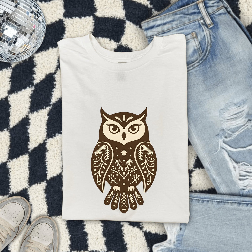 Folk Art Owl Shirt, Boho Owl Tee, Woodland Animal Tee