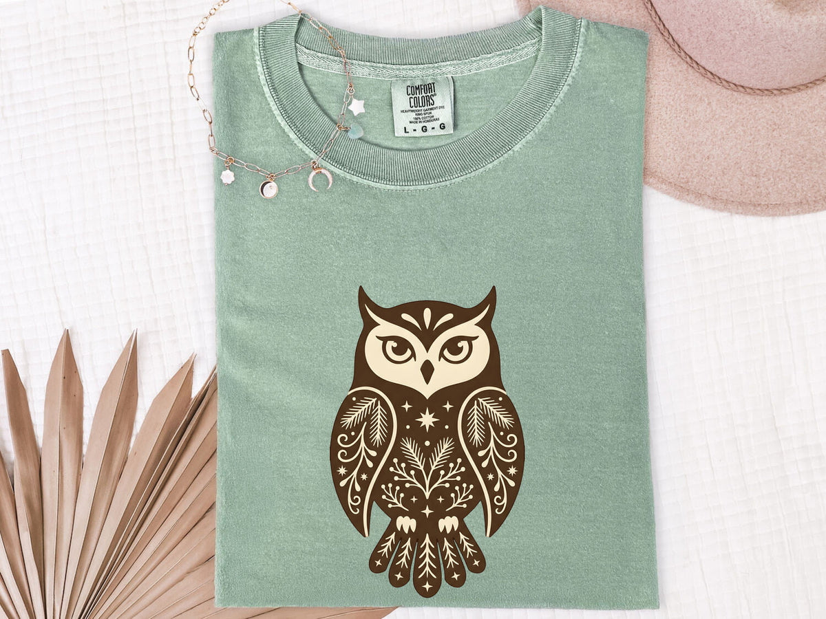 Folk Art Owl Shirt, Boho Owl Tee, Woodland Animal Tee