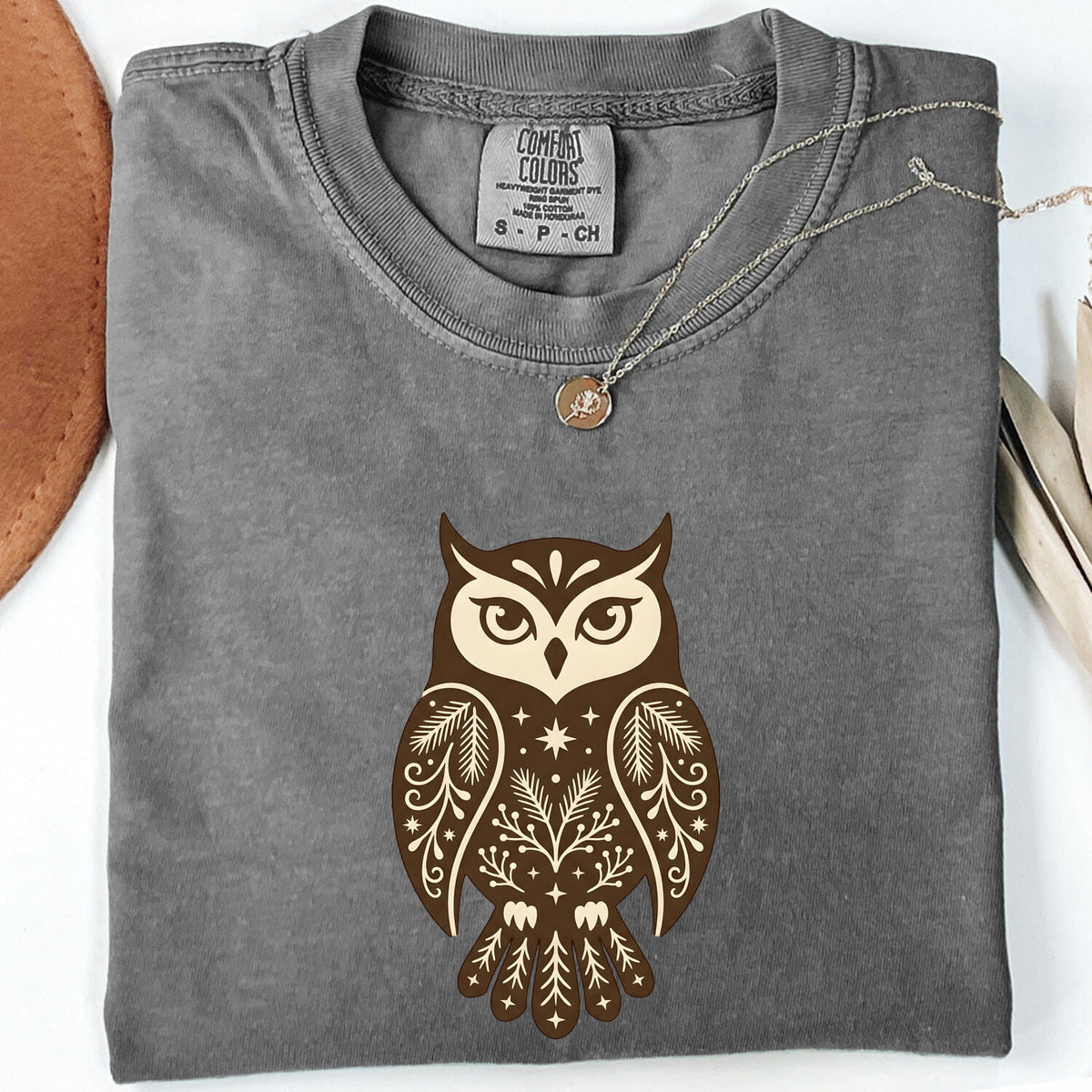 Folk Art Owl Shirt, Boho Owl Tee, Woodland Animal Tee
