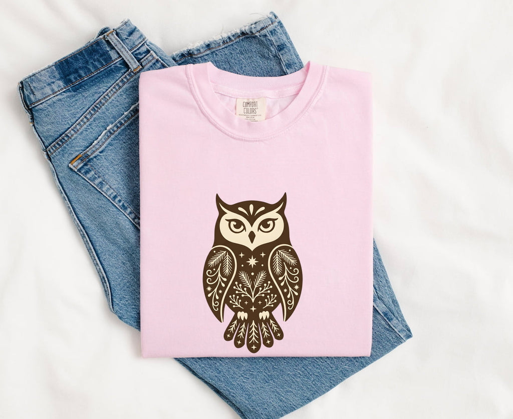 Folk Art Owl Shirt, Boho Owl Tee, Woodland Animal Tee