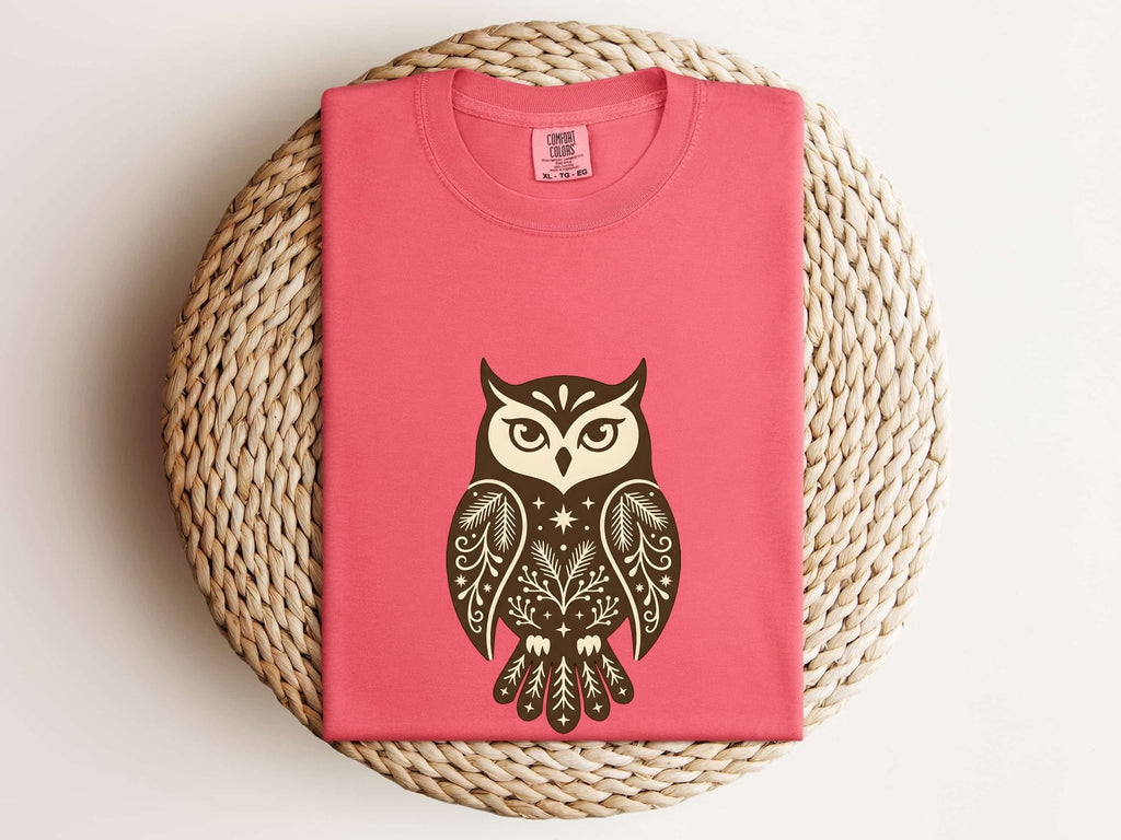 Folk Art Owl Shirt, Boho Owl Tee, Woodland Animal Tee