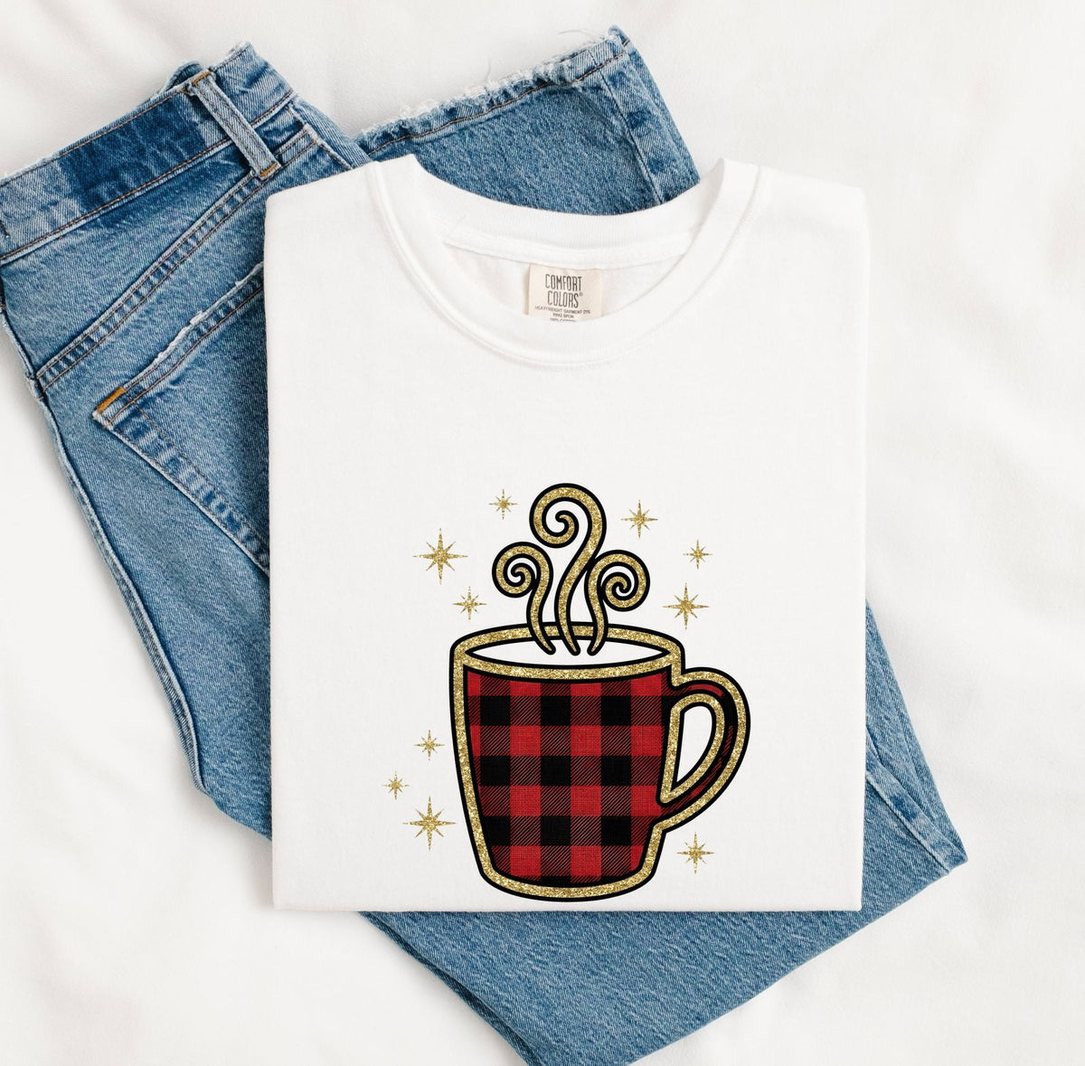 Buffalo Plaid Coffee Shirt, Coffee Lover Tee, Cozy Coffee Tee