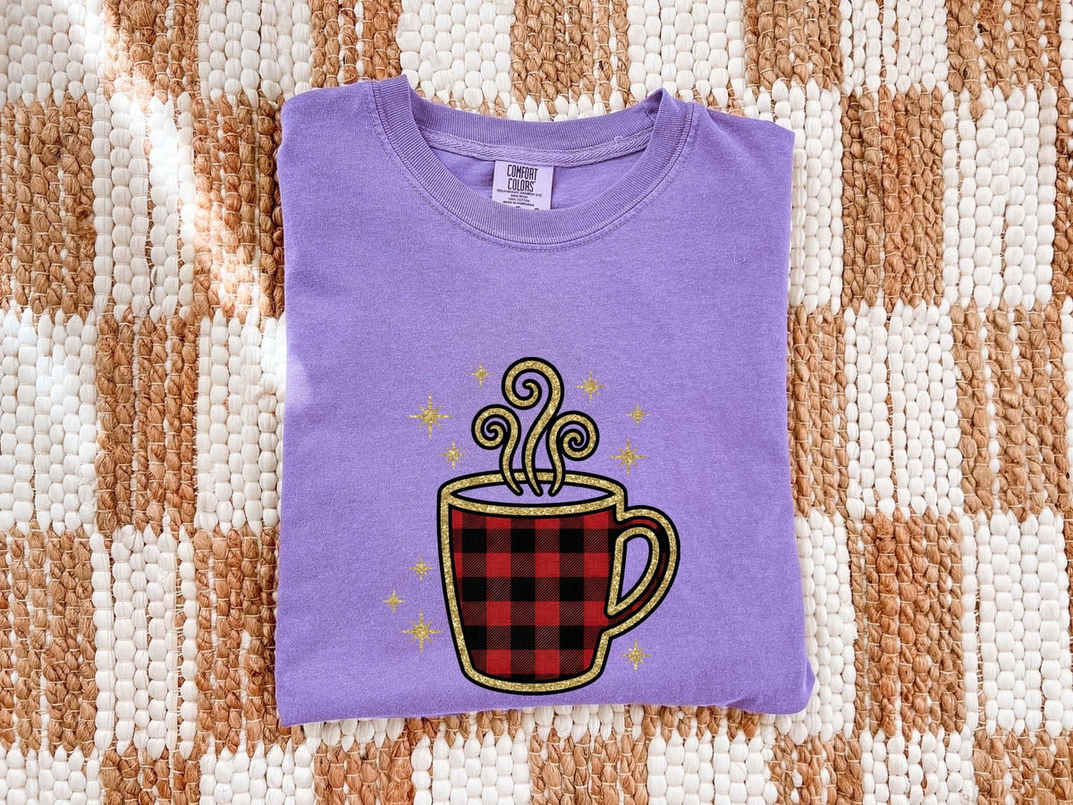 Buffalo Plaid Coffee Shirt, Coffee Lover Tee, Cozy Coffee Tee