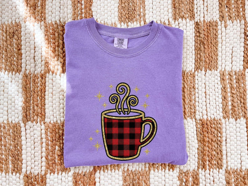 Buffalo Plaid Coffee Shirt, Coffee Lover Tee, Cozy Coffee Tee