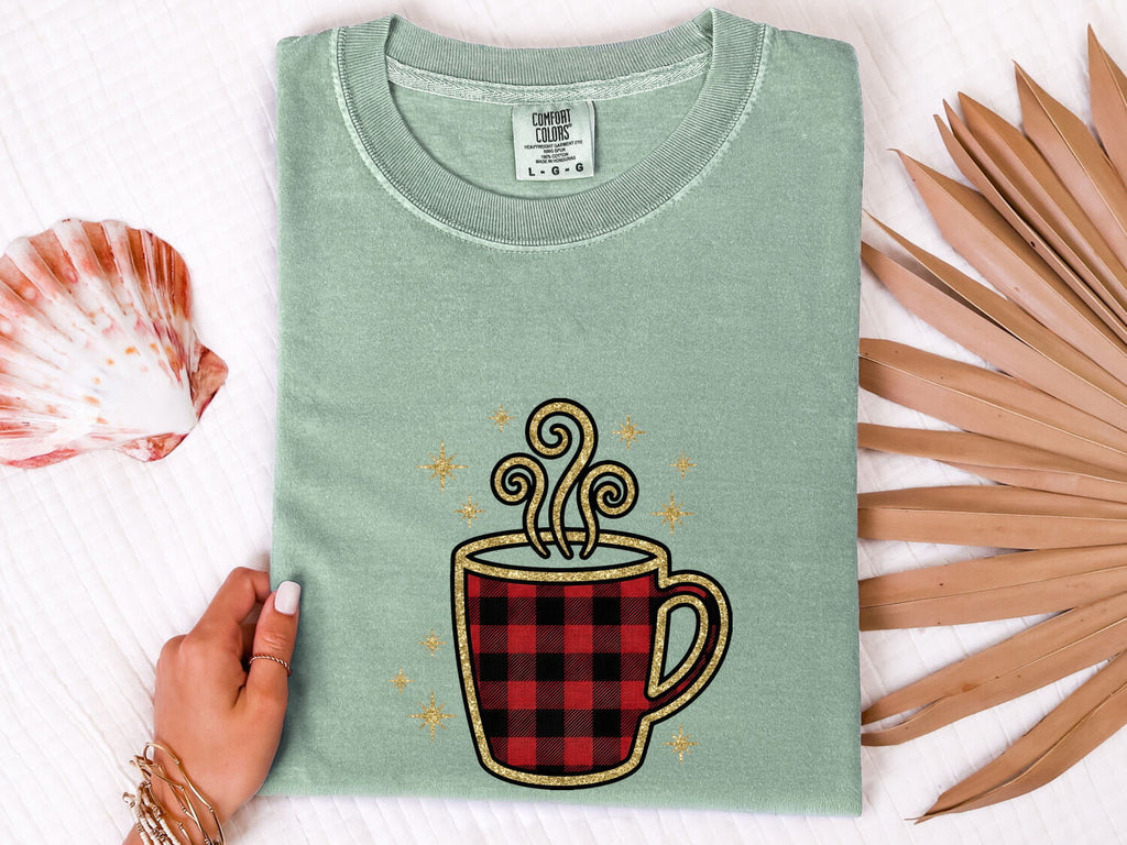 Buffalo Plaid Coffee Shirt, Coffee Lover Tee, Cozy Coffee Tee