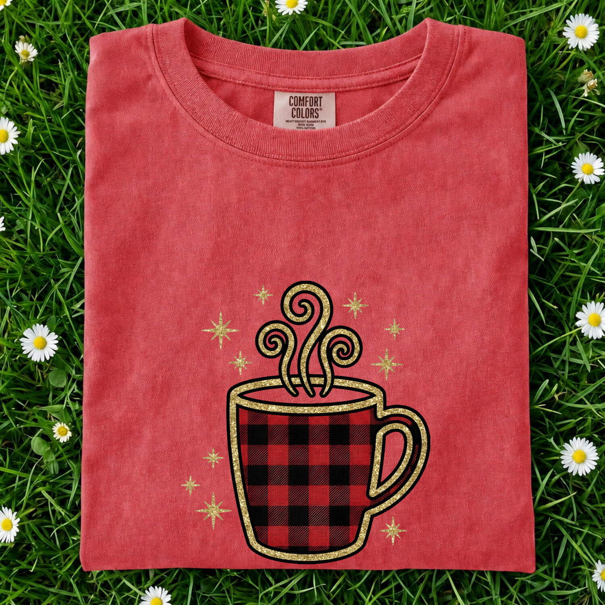 Buffalo Plaid Coffee Shirt, Coffee Lover Tee, Cozy Coffee Tee