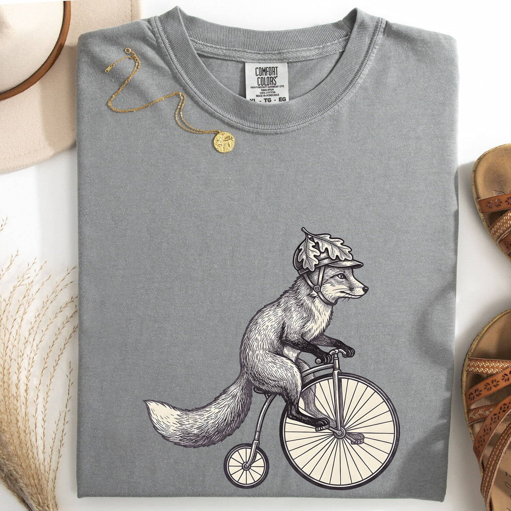 Fox on Bicycle Shirt, Funny Cycling Fox Graphic Tee, Fox Lover Gift
