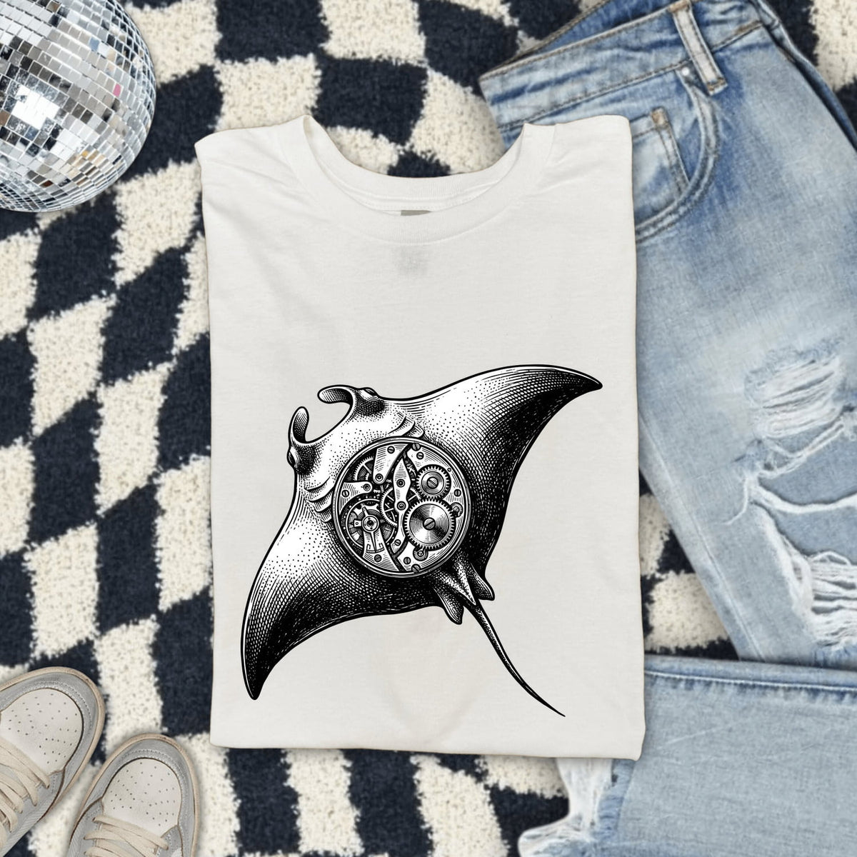 Steampunk Manta Ray Shirt, Mechanical Stingray Graphic Tee, Ocean Lover Gift