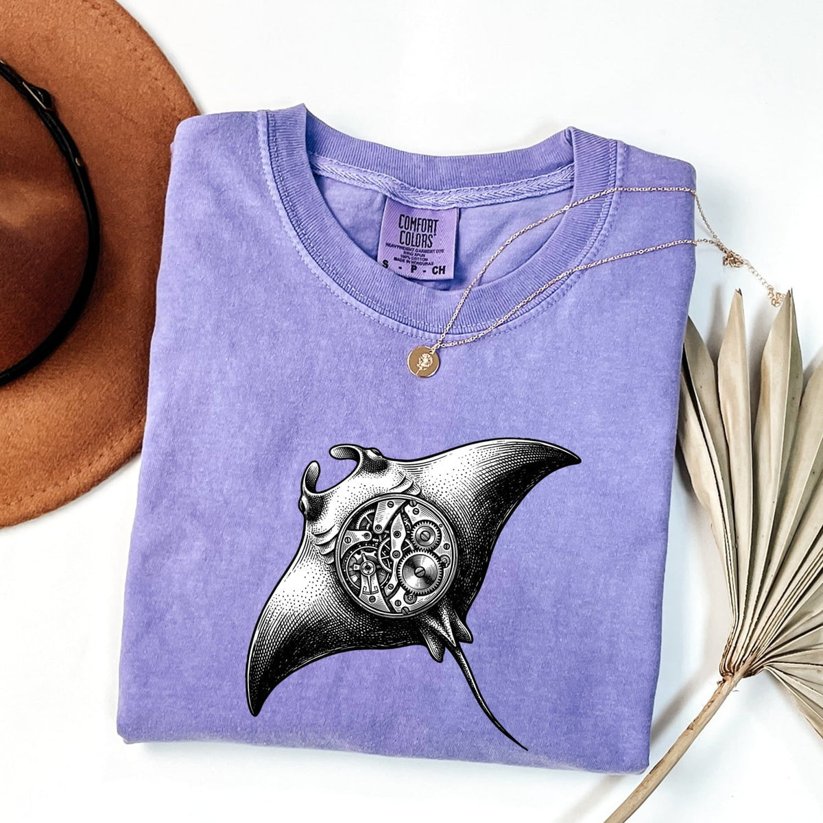 Steampunk Manta Ray Shirt, Mechanical Stingray Graphic Tee, Ocean Lover Gift