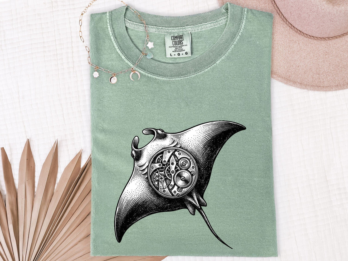 Steampunk Manta Ray Shirt, Mechanical Stingray Graphic Tee, Ocean Lover Gift