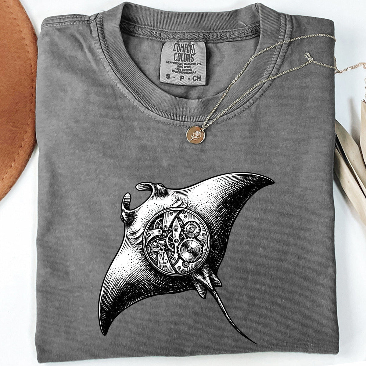 Steampunk Manta Ray Shirt, Mechanical Stingray Graphic Tee, Ocean Lover Gift