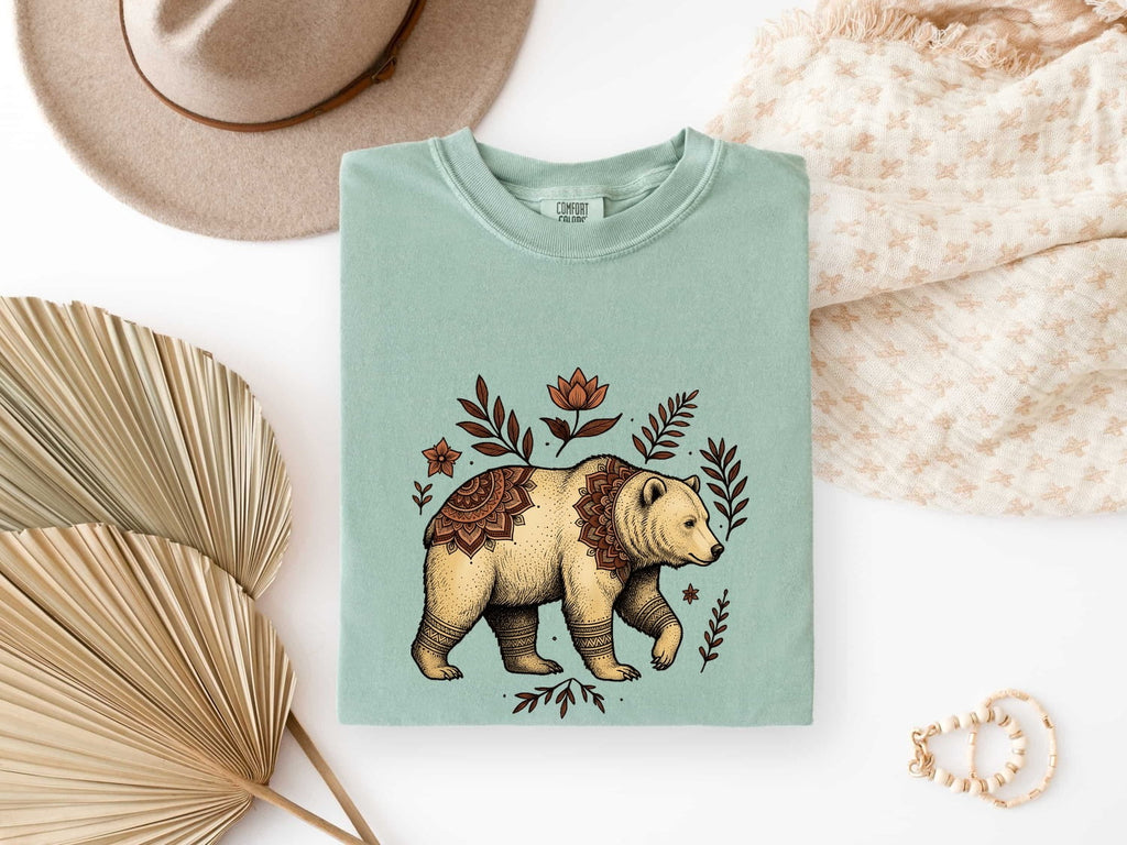 Bear Shirt, Floral Wildlife Graphic Tee, Nature Lover Gift