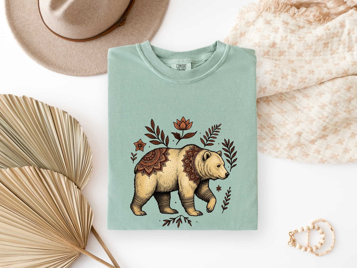 Bear Shirt, Floral Wildlife Graphic Tee, Nature Lover Gift