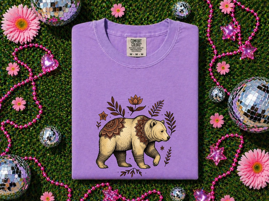 Bear Shirt, Floral Wildlife Graphic Tee, Nature Lover Gift