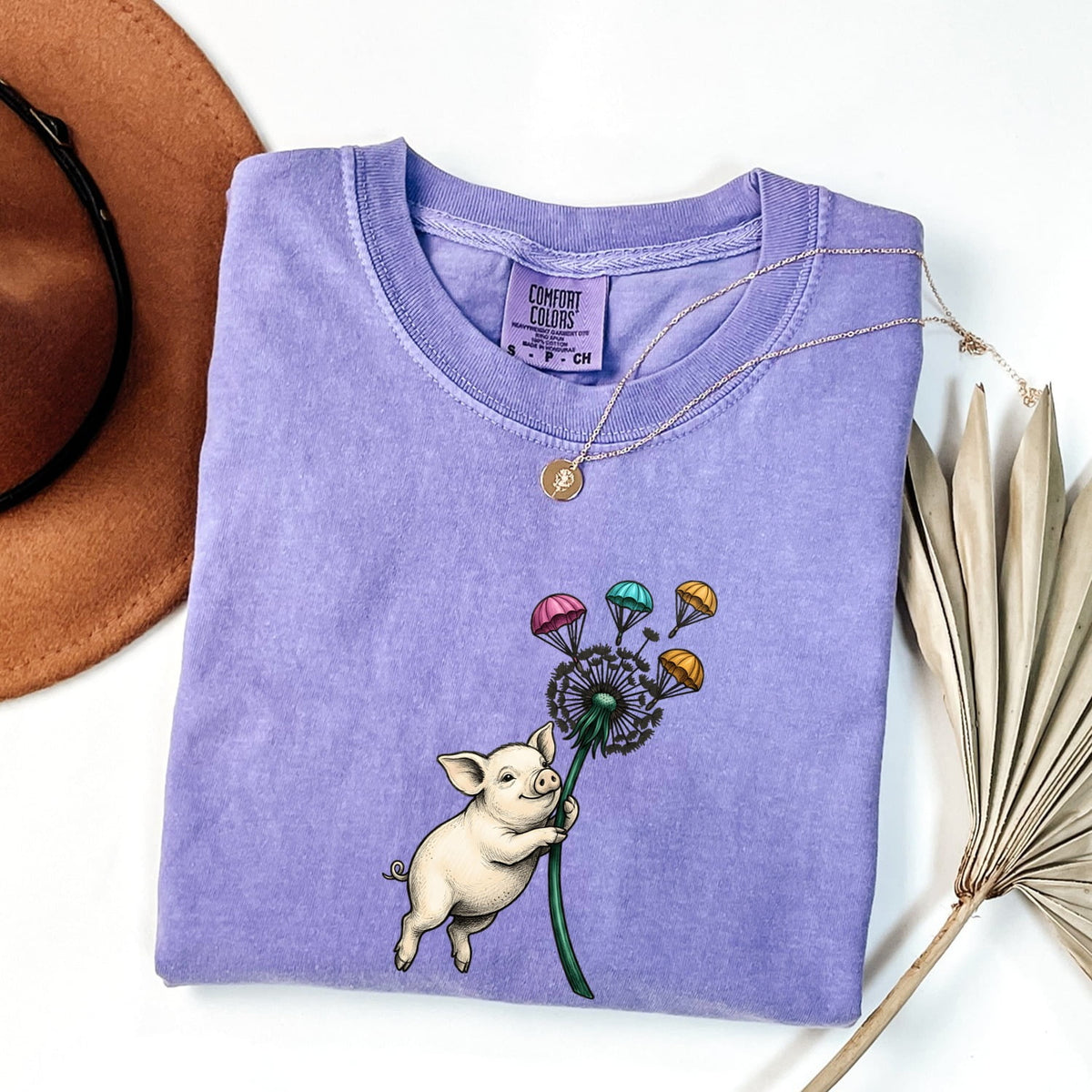 Cute Pig Shirt, Whimsical Pig Graphic Tee, Dandelion Tee