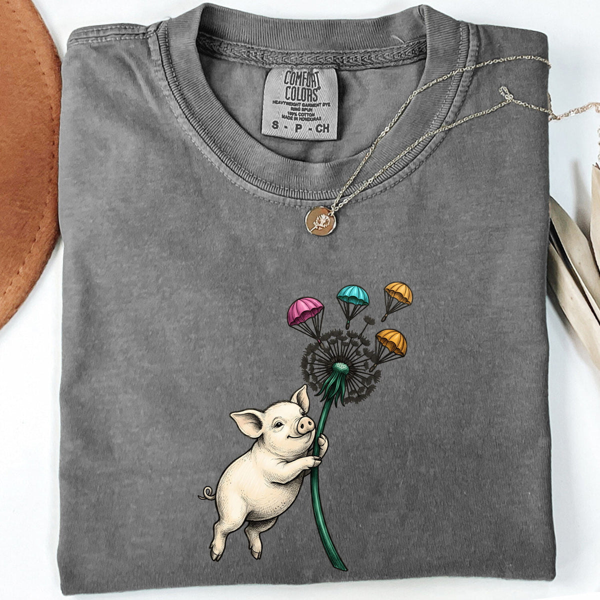 Cute Pig Shirt, Whimsical Pig Graphic Tee, Dandelion Tee