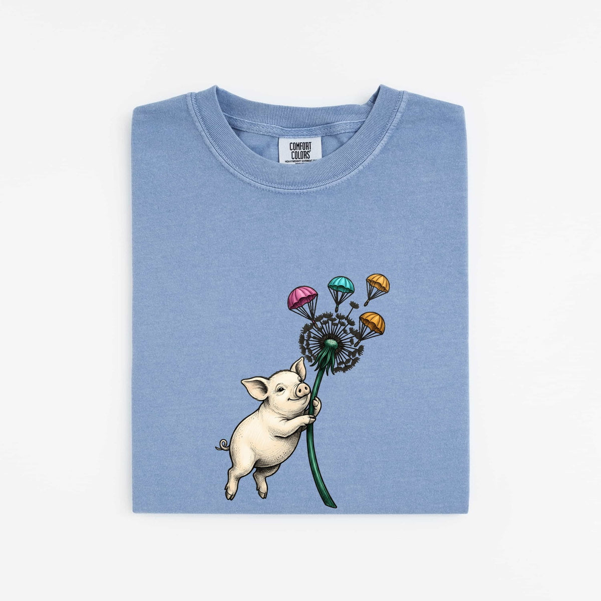 Cute Pig Shirt, Whimsical Pig Graphic Tee, Dandelion Tee