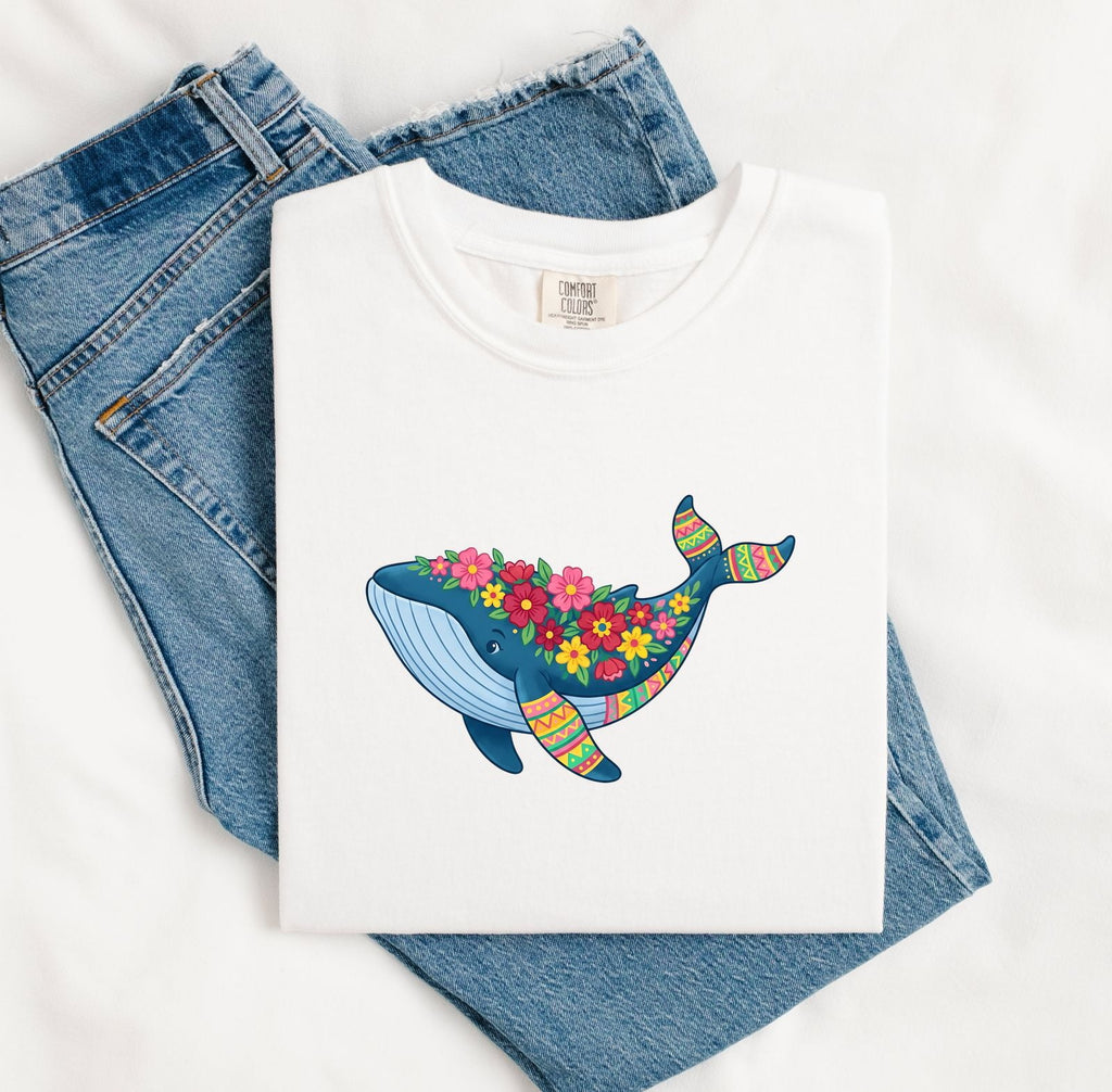 Floral Whale Shirt, Colorful Ocean Animal Tee, Whale Lover Gift