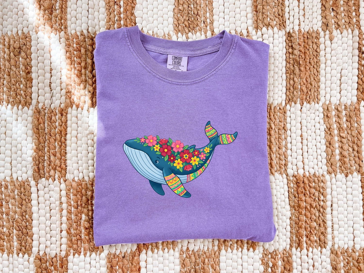 Floral Whale Shirt, Colorful Ocean Animal Tee, Whale Lover Gift