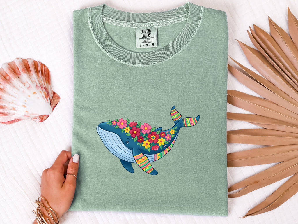Floral Whale Shirt, Colorful Ocean Animal Tee, Whale Lover Gift