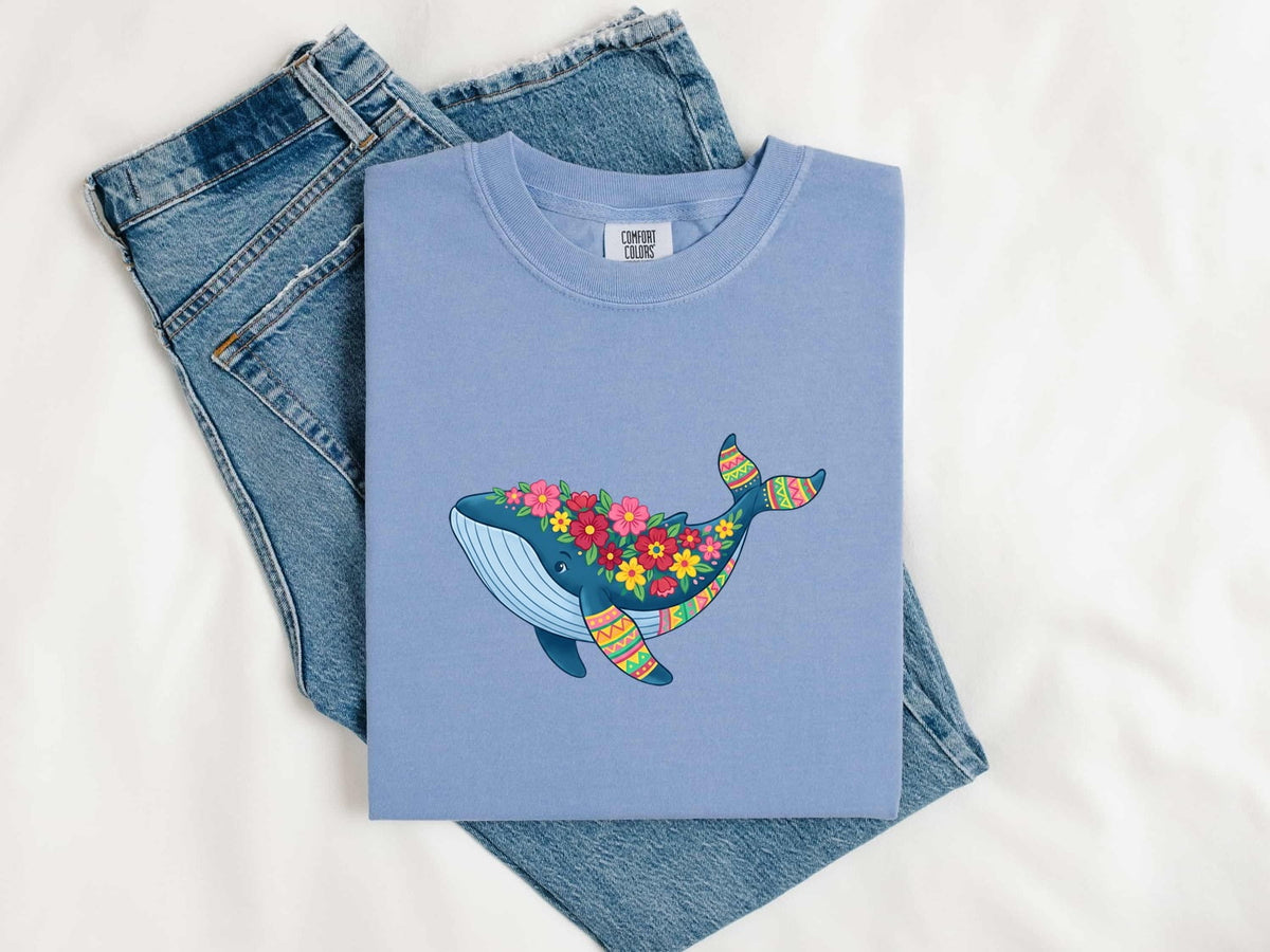 Floral Whale Shirt, Colorful Ocean Animal Tee, Whale Lover Gift