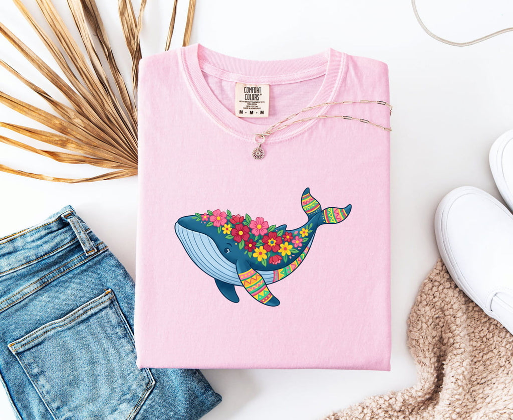 Floral Whale Shirt, Colorful Ocean Animal Tee, Whale Lover Gift
