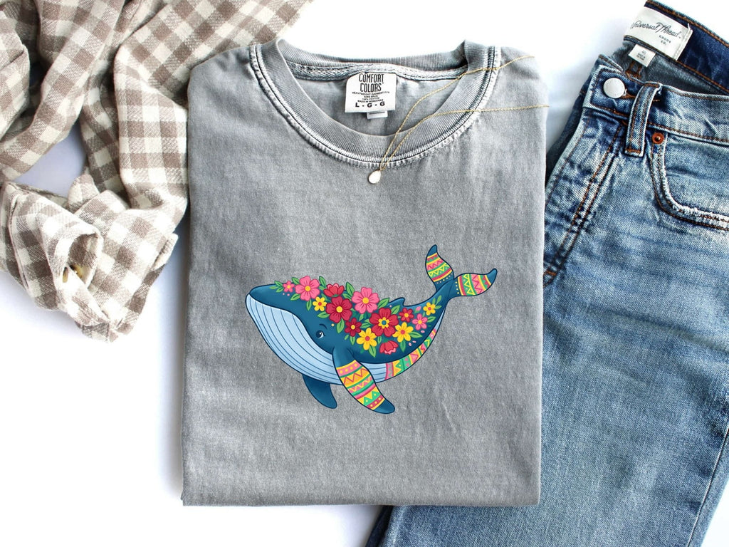 Floral Whale Shirt, Colorful Ocean Animal Tee, Whale Lover Gift