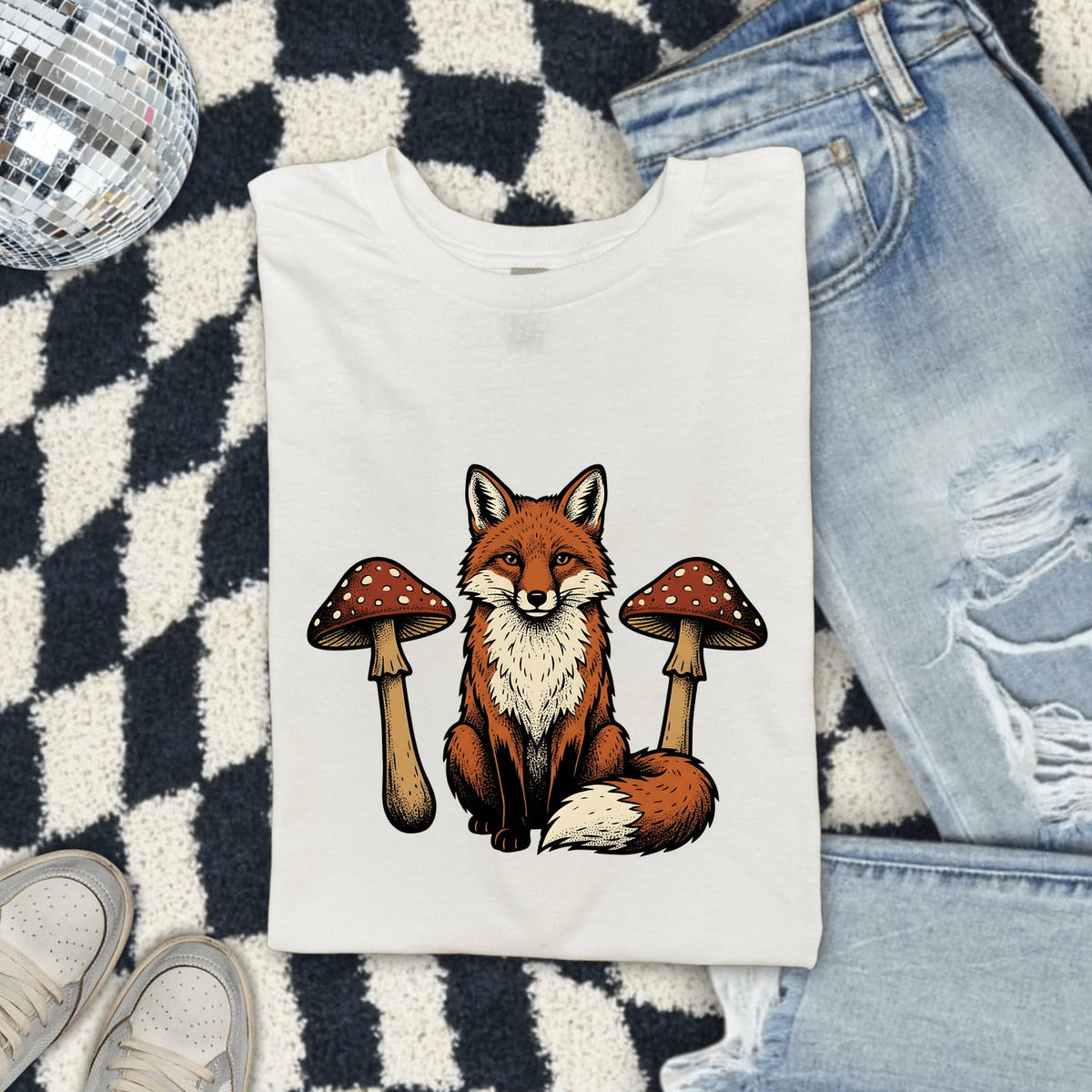 Fox and Mushroom Shirt, Woodland Animal Tee, Cottagecore Tee