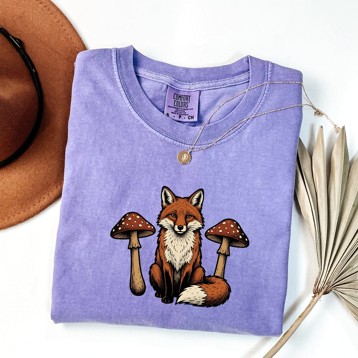 Fox and Mushroom Shirt, Woodland Animal Tee, Cottagecore Tee