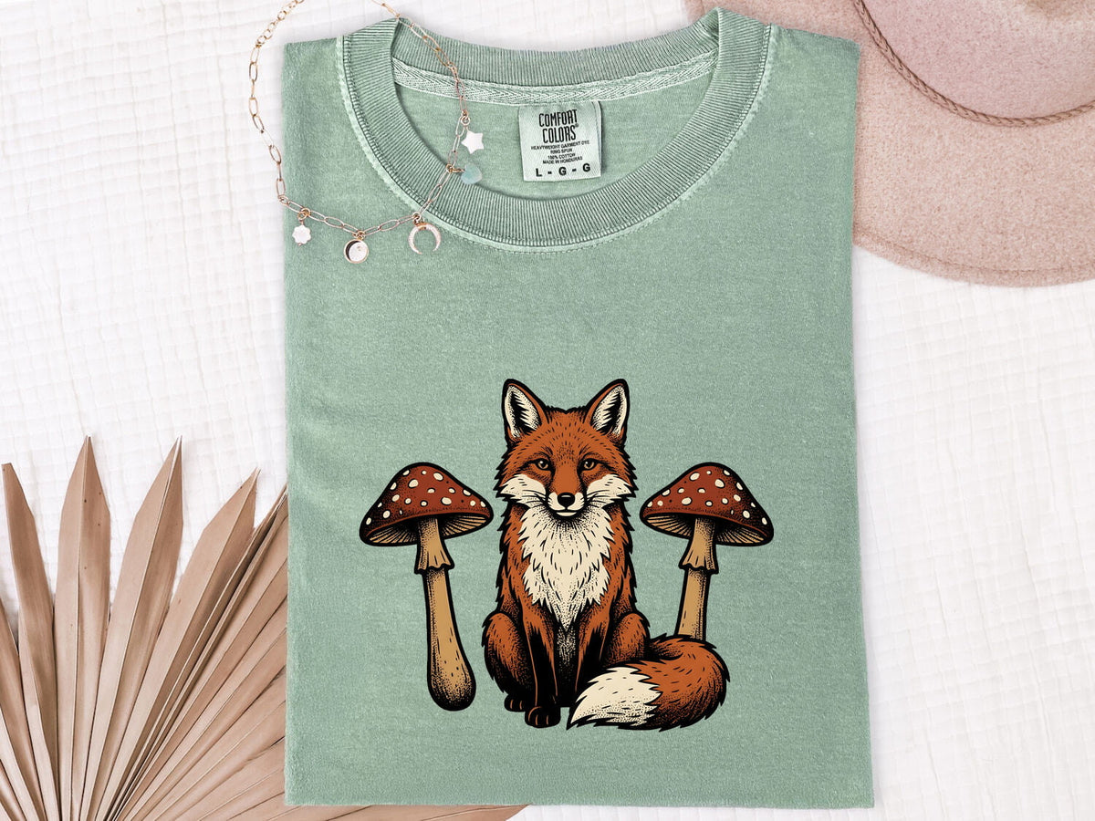 Fox and Mushroom Shirt, Woodland Animal Tee, Cottagecore Tee