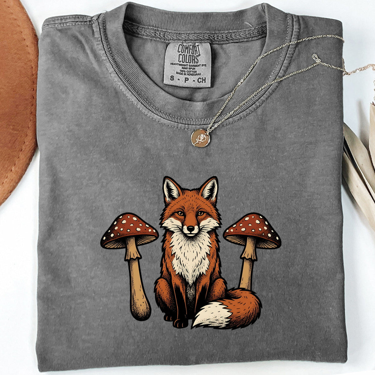 Fox and Mushroom Shirt, Woodland Animal Tee, Cottagecore Tee
