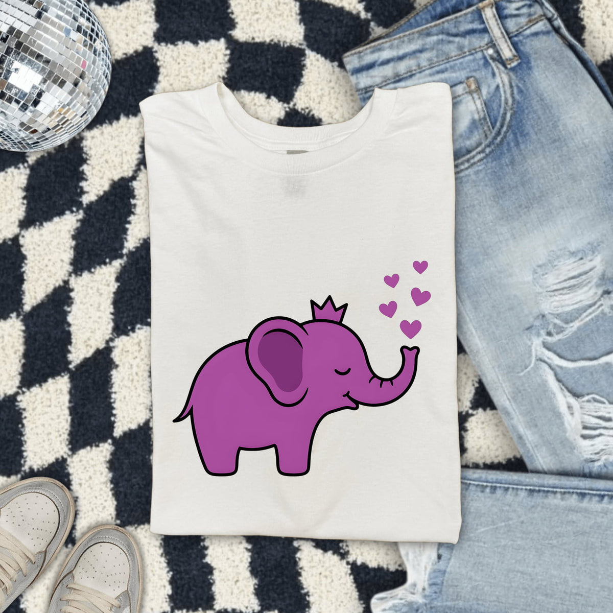 Cute Elephant Shirt with Hearts, Elephant Lover Gift, Love Graphic Tee