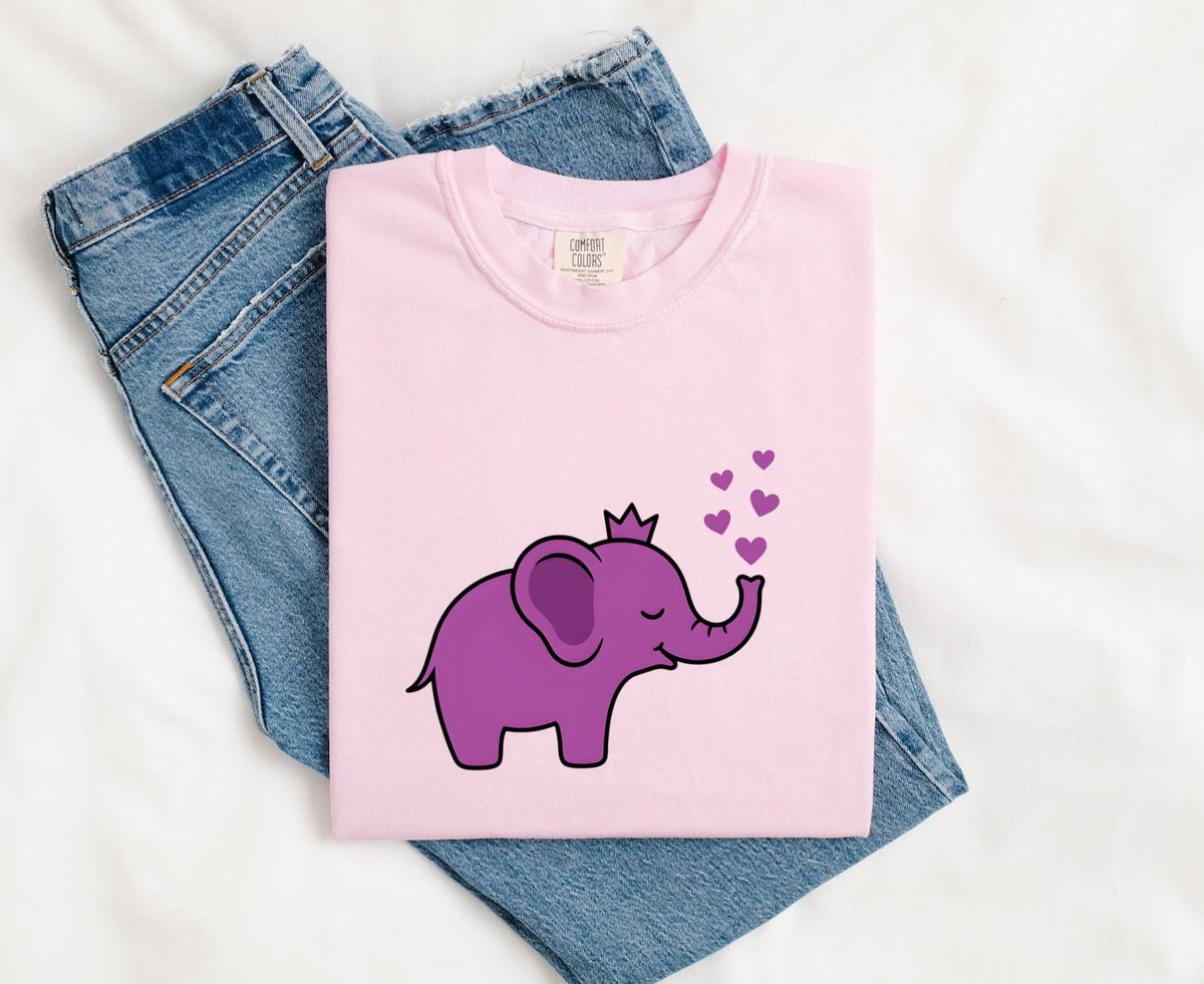Cute Elephant Shirt with Hearts, Elephant Lover Gift, Love Graphic Tee