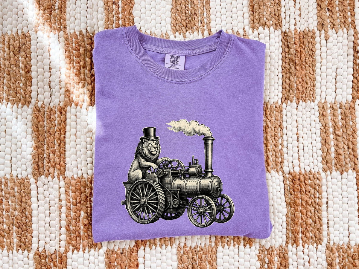Lion Train Shirt, Vintage Steam Locomotive Tee, Train Lover Gift, Railroad Shirt